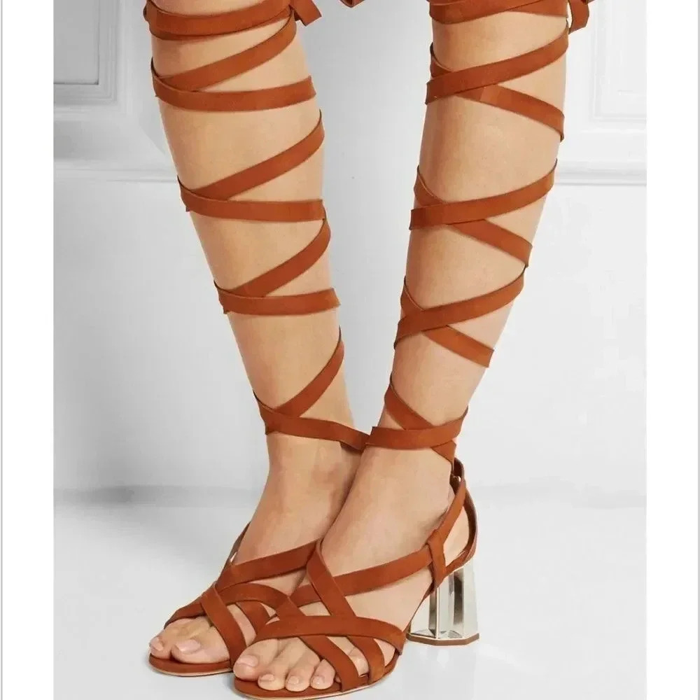 Nwot Miu Miu Suede Gladiator Mirriored Heel Sanda… - image 2